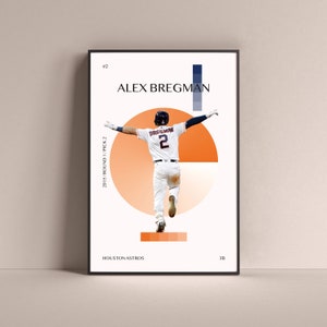 Pôster de Alex Bregman, Houston Astros Art Print Minimalista Beisebol Decoração de parede para casa, sala de jogos infantil, academia, bar, caverna masculina