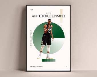 Giannis Antetokounmpo Póster, Milwaukee Bucks Art Print Minimalista Basketball Wall Decor For Home Living Kids Game Room Gym Bar Man Cave