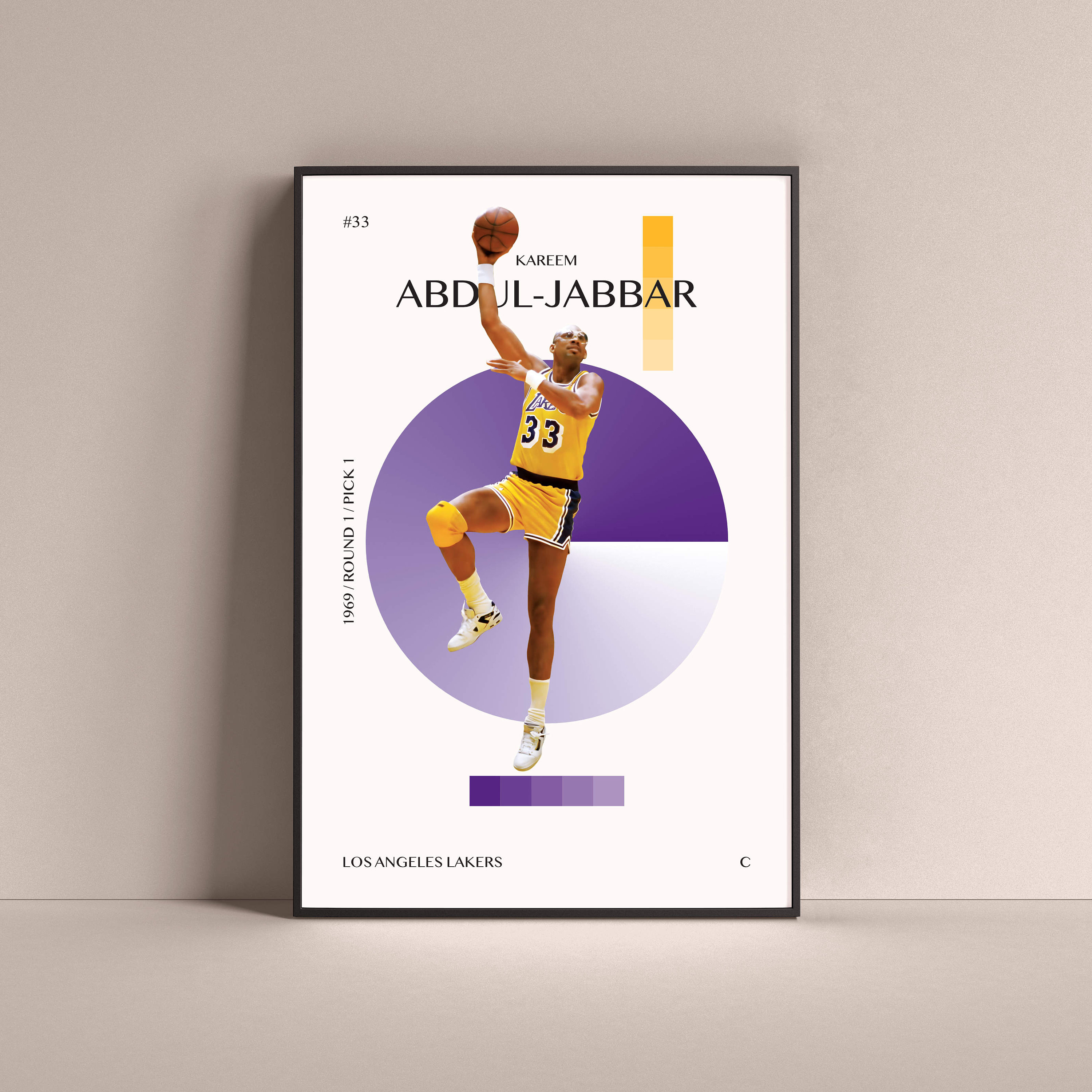 Kareem Abdul-Jabbar Poster, Los Angeles Lakers Art Print Minimalist Basketball Wall Decor For Home Living Kids Game Room Gym Bar Man Cave