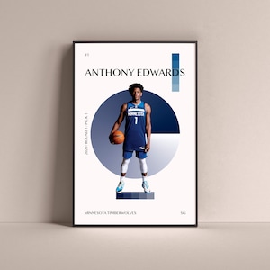 Anthony Edwards Poster, Minnesota Timberwolves Art Print Minimalist basketbal muur decor voor thuis Living Kids Game Room Gym Bar Man Cave