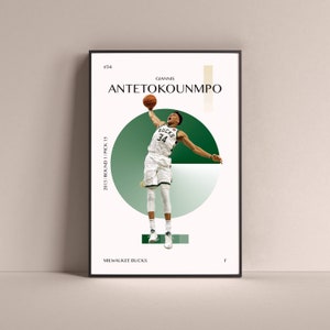 Giannis Antetokounmpo Poster, Milwaukee Bucks Art Print Minimalist Basketball Wall Decor For Home Living Kids Game Room Gym Bar Man Cave