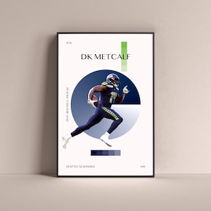 DK Metcalf Poster, Seattle Seahawks Art Print Minimalist Football Wall Decor For Home Living Kids Game Room Gym Bar Man Cave