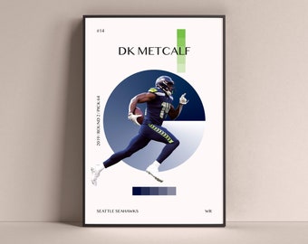 DK Metcalf Poster, Seattle Seahawks Kunstdruck Minimalistische Fußball Wanddeko für Zuhause Wohnen Kinder Spielzimmer Gym Bar Mann Höhle
