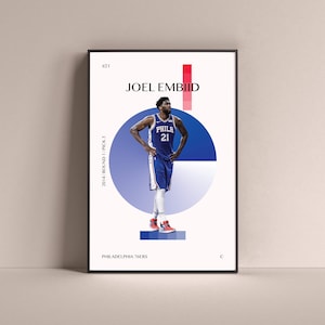 Joel Embiid Poster, Philadelphia 76ers Art Print Minimalist Basketball Wall Decor For Home Living Kids Game Room Gym Bar Man Cave