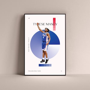 Tyrese Maxey Poster, Philadelphia 76ers Art Print Minimalist Basketball Wall Decor For Home Living Kids Game Room Gym Bar Man Cave