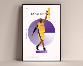 Kobe Bryant Poster, Los Angeles Lakers Art Print Minimalist Basketball Wall Decor For Home Living Kids Game Room Gym Bar Man Cave