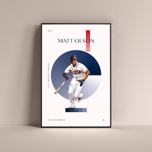Matt Olson Poster, Atlanta Braves Art Print Minimalist Baseball Wall Decor For Home Living Kids Game Room Gym Bar Man Cave