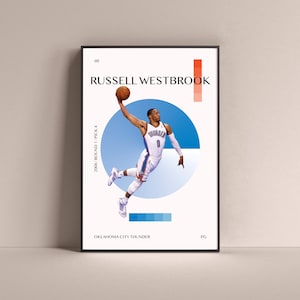 Russell Westbrook Poster, Oklahoma City Thunder Art Print Minimalista Decoração de parede de basquete para casa, sala de jogos, academia, bar, homem, caverna