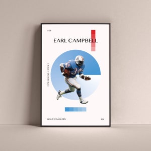 Earl Campbell Poster, Houston Oilers Art Print Minimalist Football Wall Decor For Home Living Kids Game Room Gym Bar Man Cave