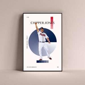 Chipper Jones Poster, Atlanta Braves Art Print Minimalist Baseball Wall Decor For Home Living Kids Game Room Gym Bar Man Cave