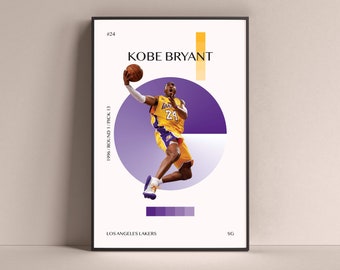 Póster de Kobe Bryant, Los Angeles Lakers Art Print Decoración minimalista de la pared de baloncesto para la vida en casa De los niños Sala de juegos Gimnasio Bar Man Cave