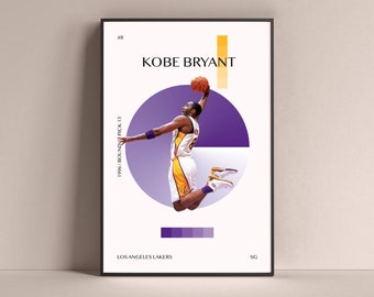 Kobe Bryant Poster, Los Angeles Lakers Art Print Minimalist Basketball Wall Decor For Home Living Kids Game Room Gym Bar Man Cave