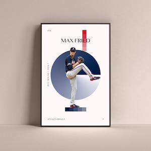 Max Fried Poster, Atlanta Braves Art Print Minimalist Baseball Wall Decor For Home Living Kids Game Room Gym Bar Man Cave