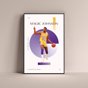 Magic Johnson Poster, Los Angeles Lakers Art Print Minimalist Basketball Wall Decor For Home Living Kids Game Room Gym Bar Man Cave