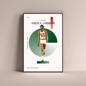 Kareem Abdul-Jabbar Poster, Milwaukee Bucks Art Print Minimalist Basketball Wall Decor For Home Living Kids Game Room Gym Bar Man Cave