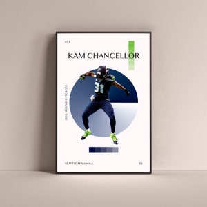 Kam Chancellor Poster, Seattle Seahawks Art Print Minimalist Football Wall Decor For Home Living Kids Game Room Gym Bar Man Cave
