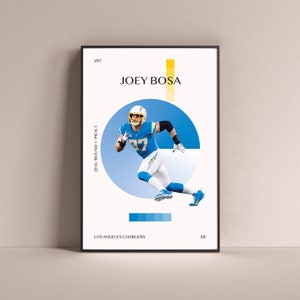 Joey Bosa Poster, Los Angeles Chargers Art Print Minimalist Football Wall Decor For Home Living Kids Game Room Gym Bar Man Cave
