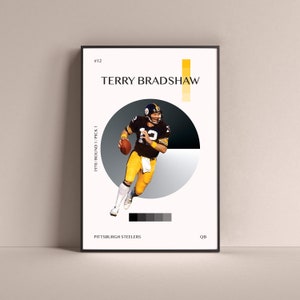 Terry Bradshaw Poster, Pittsburgh Steelers Art Print Minimalist Football Wall Decor For Home Living Kids Game Room Gym Bar Man Cave