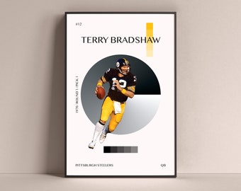 Terry Bradshaw Poster, Pittsburgh Steelers Art Print Minimalist Football Wall Decor For Home Living Kids Game Room Gym Bar Man Cave