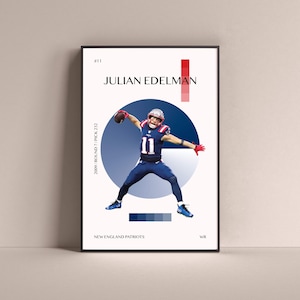 Julian Edelman Poster, New England Patriots Art Print Minimalist Football Wall Decor For Home Living Kids Game Room Gym Bar Man Cave