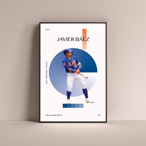 Javier Baez Poster, New York Mets Art Print Minimalist Baseball Wall Decor For Home Living Kids Game Room Gym Bar Man Cave