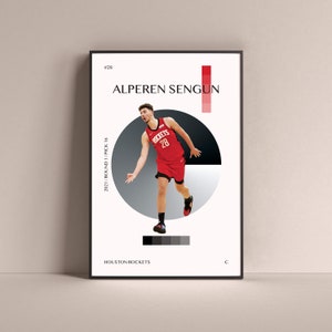 Alperen Sengun Poster, Houston Rockets Art Print Minimalist Basketball Wall Decor For Home Living Kids Game Room Gym Bar Man Cave