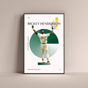 Rickey Henderson Poster, Oakland Athletics Art Print Minimalist Baseball Wall Decor For Home Living Kids Game Room Gym Bar Man Cave