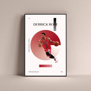 Derrick Rose Poster, Chicago Bulls Art Print Minimalist Basketball Wall Decor For Home Living Kids Game Room Gym Bar Man Cave