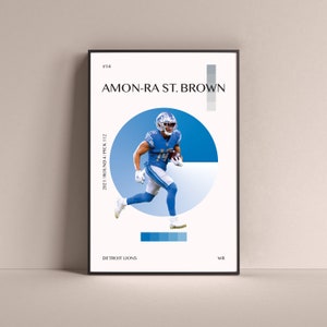 Amon-Ra St. Brown Poster, Detroit Lions Kunstdruck Minimalist Fußball Wand-Dekor für Zuhause Wohnen Kinder Spielzimmer Gym Bar Man Cave
