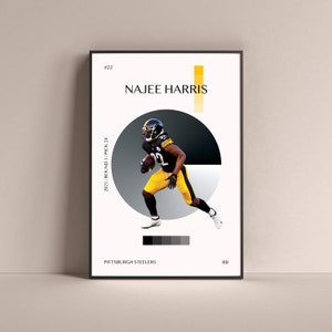 Najee Harris Poster, Pittsburgh Steelers Art Print Minimalist Football Wall Decor For Home Living Kids Game Room Gym Bar Man Cave
