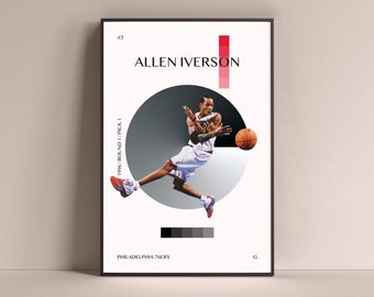 Allen Iverson Poster, Philadelphia 76ers Art Print Decoración minimalista de la pared de baloncesto para la vida en casa Niños Sala de juegos Gimnasio Bar Man Cave