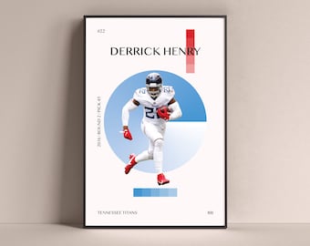 Derrick Henry Poster, Tennessee Titans Art Print Minimalist Football Wall Decor For Home Living Kids Game Room Gym Bar Man Cave