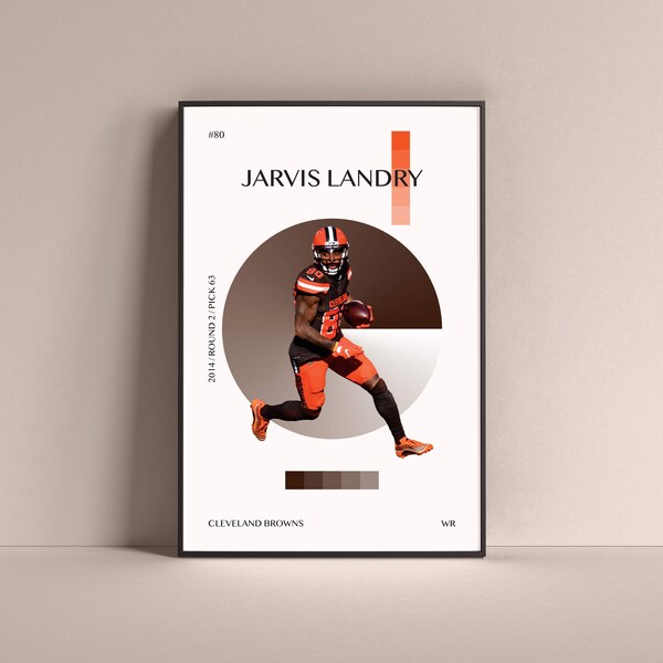 Jarvis Landry Poster, Cleveland Browns Art Print Minimalist Football Wall Decor For Home Living Kids Game Room Gym Bar Man Cave