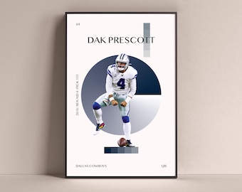 Dak Prescott Poster, Dallas Cowboys Art Print Minimalist Football Wall Decor For Home Living Kids Game Room Gym Bar Man Cave