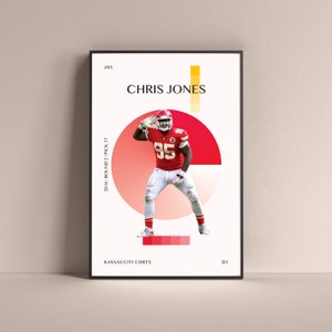 Chris Jones Poster, Kansas City Chiefs Art Print Minimalist Football Wall Decor For Home Living Kids Game Room Gym Bar Man Cave