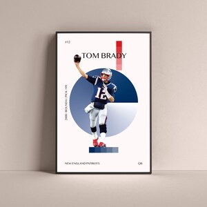 Tom Brady Poster, New England Patriots Art Print Minimalist Football Wall Decor For Home Living Kids Game Room Gym Bar Man Cave