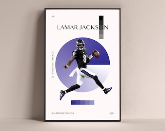 Lamar Jackson Poster, Baltimore Ravens Art Print Minimalist Football Wall Decor For Home Living Kids Game Room Gym Bar Man Cave