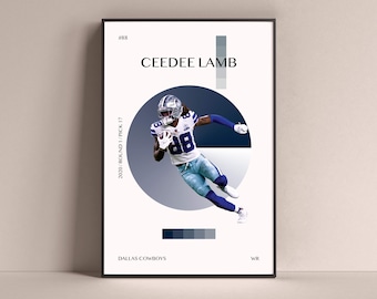 CeeDee Lamb Poster, Dallas Cowboys Art Print Minimalist Football Wall Decor For Home Living Kids Game Room Gym Bar Man Cave