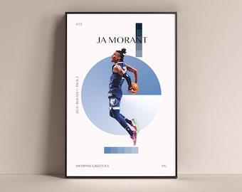 Ja Morant Poster, Memphis Grizzlies Art Print Minimalist Basketball Wall Decor For Home Living Kids Game Room Gym Bar Man Cave
