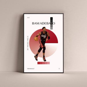 Bam Adebayo Poster, Miami Heat Art Print Minimalist Basketball Wall Decor For Home Living Kids Game Room Gym Bar Man Cave