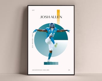 Josh Allen Poster, Jacksonville Jaguars Art Print Minimalist Football Wall Decor For Home Living Kids Game Room Gym Bar Man Cave