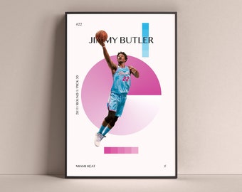 Jimmy Butler Poster, Miami Heat Art Print Minimalist Basketball Wall Decor For Home Living Kids Game Room Gym Bar Man Cave