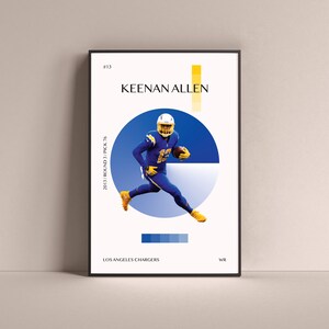 Keenan Allen Poster, Los Angeles Chargers Art Print Minimalist Football Wall Decor For Home Living Kids Game Room Gym Bar Man Cave