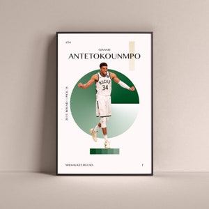 Giannis Antetokounmpo Poster, Milwaukee Bucks Art Print Minimalist Basketball Wall Decor For Home Living Kids Game Room Gym Bar Man Cave