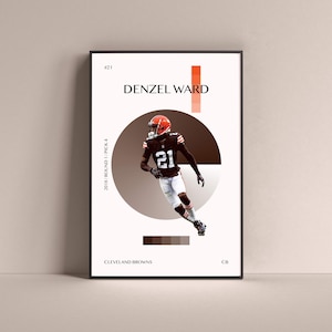 Denzel Ward Poster, Cleveland Browns Art Print Minimalist Football Wall Decor For Home Living Kids Game Room Gym Bar Man Cave