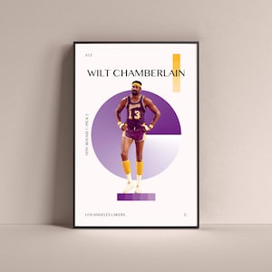 Wilt Chamberlain Poster, Los Angeles Lakers Art Print Minimalist Basketball Wall Decor For Home Living Kids Game Room Gym Bar Man Cave