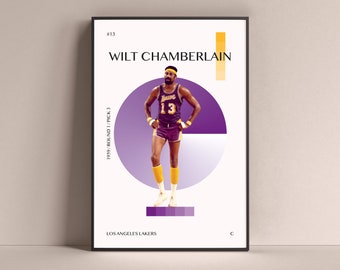Wilt Chamberlain Poster, Los Angeles Lakers Art Print Minimalist Basketball Wall Decor For Home Living Kids Game Room Gym Bar Man Cave