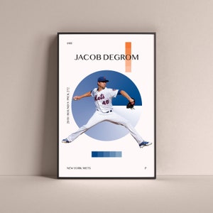 Jacob deGrom Poster, New York Mets Art Print Minimalist Baseball Wall Decor For Home Living Kids Game Room Gym Bar Man Cave