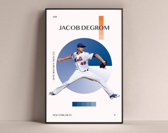 Jacob deGrom Poster, New York Mets Art Print Decoración minimalista de la pared de béisbol para la vida en casa Niños Sala de juegos Gimnasio Bar Man Cave
