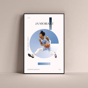 Ja Morant Poster, Memphis Grizzlies Kunstdruck Minimalist Basketball Wand dekor für Zuhause Wohnzimmer Kinder Spielzimmer Gym Bar Man Cave